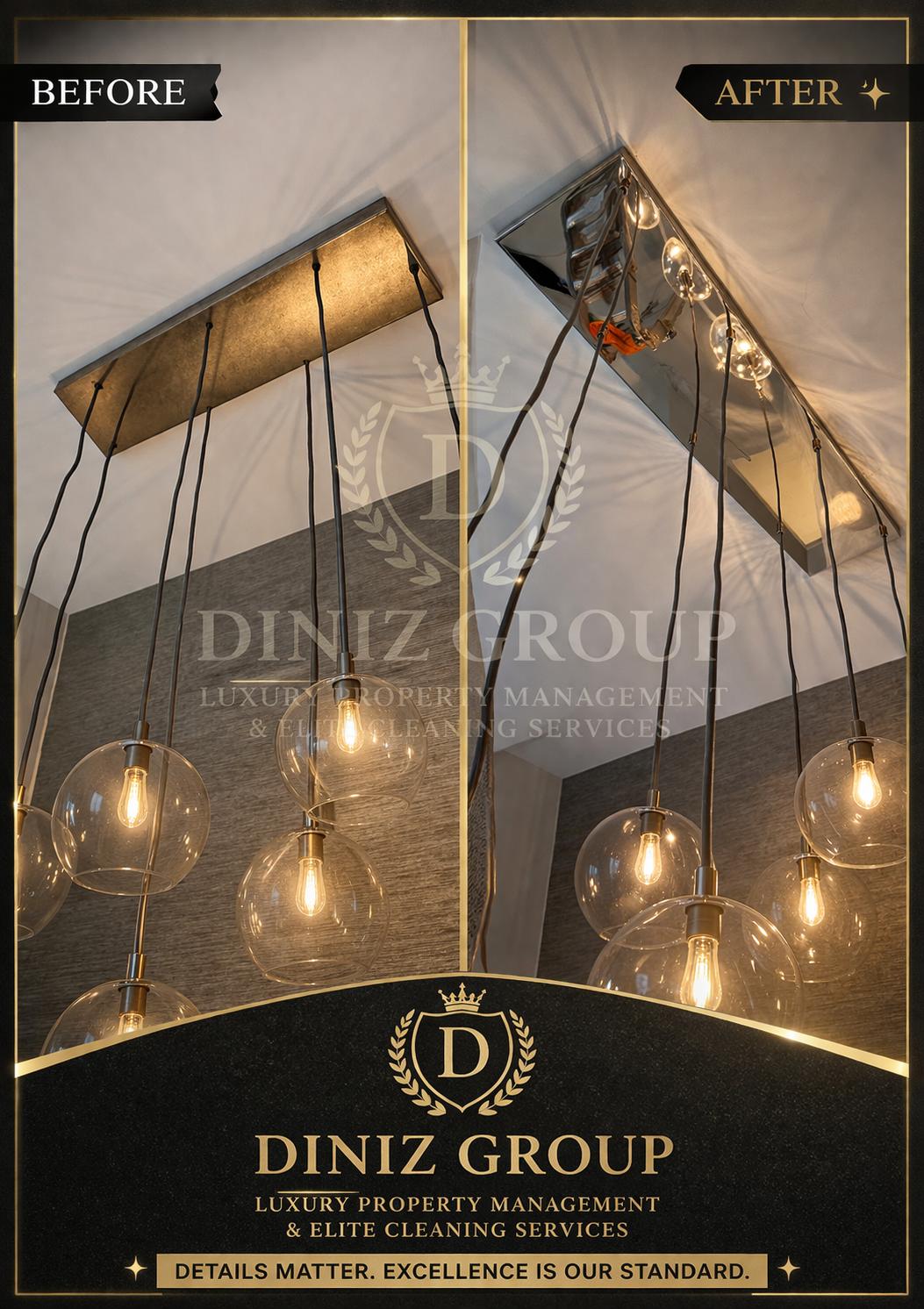 Side-by-side views of a light fixture before and after cleaning